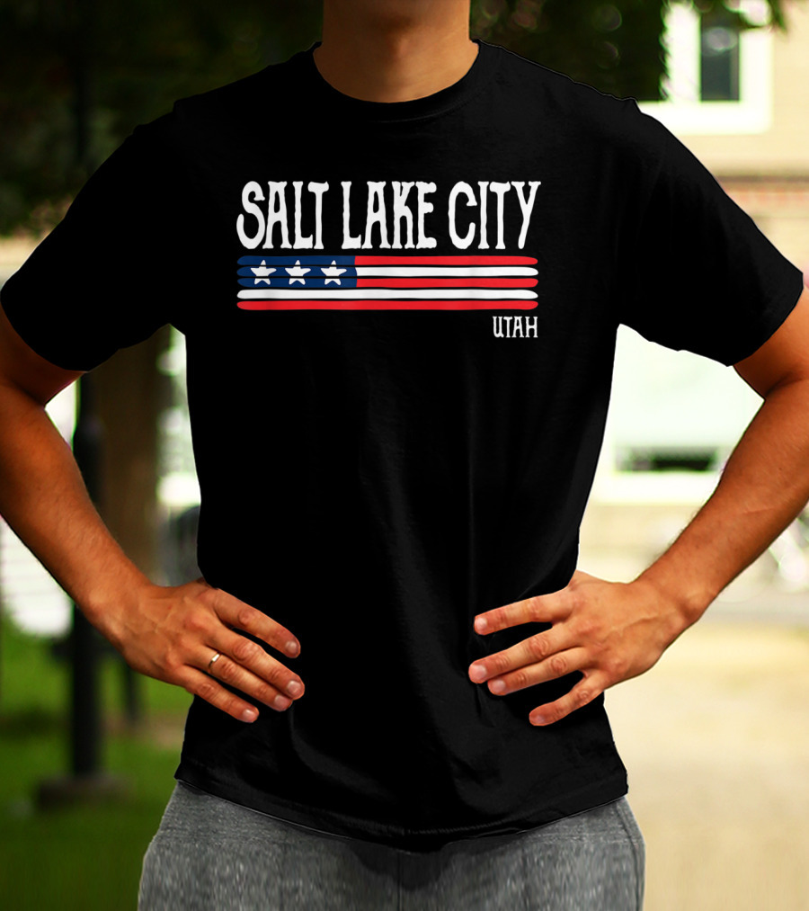 Salt Lake City Utah American Flag Stars Stripes T-Shirt
