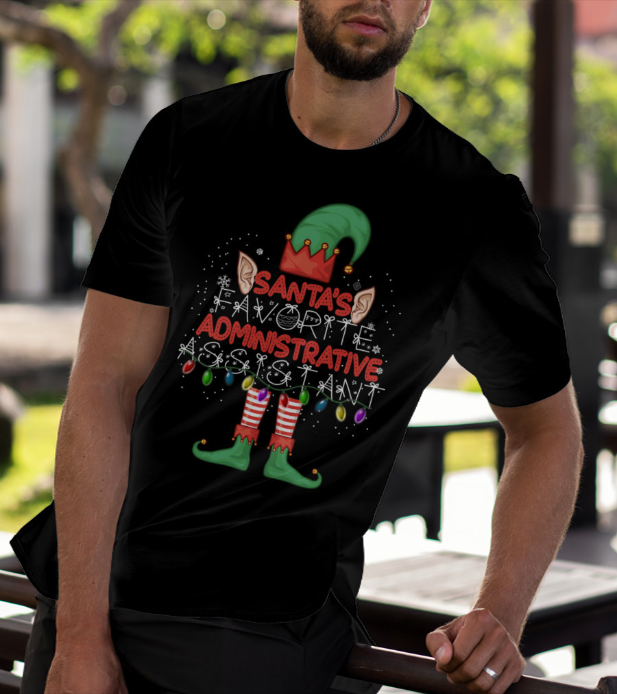 Santa's Favorite Administrative Assistant Elf Christmas Lights T-Shirt