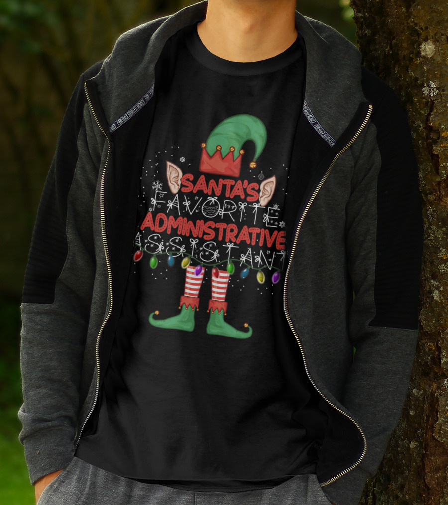 Santa's Favorite Administrative Assistant Elf Christmas Lights T-Shirt