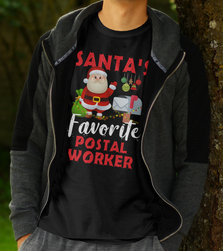 Santa's Favorite Postal Worker Christmas Mailbox Santa Claus T-Shirt