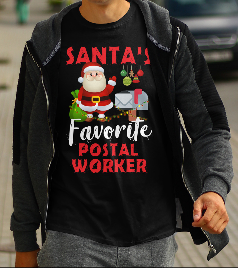 Santa's Favorite Postal Worker Christmas Mailbox Santa Claus T-Shirt