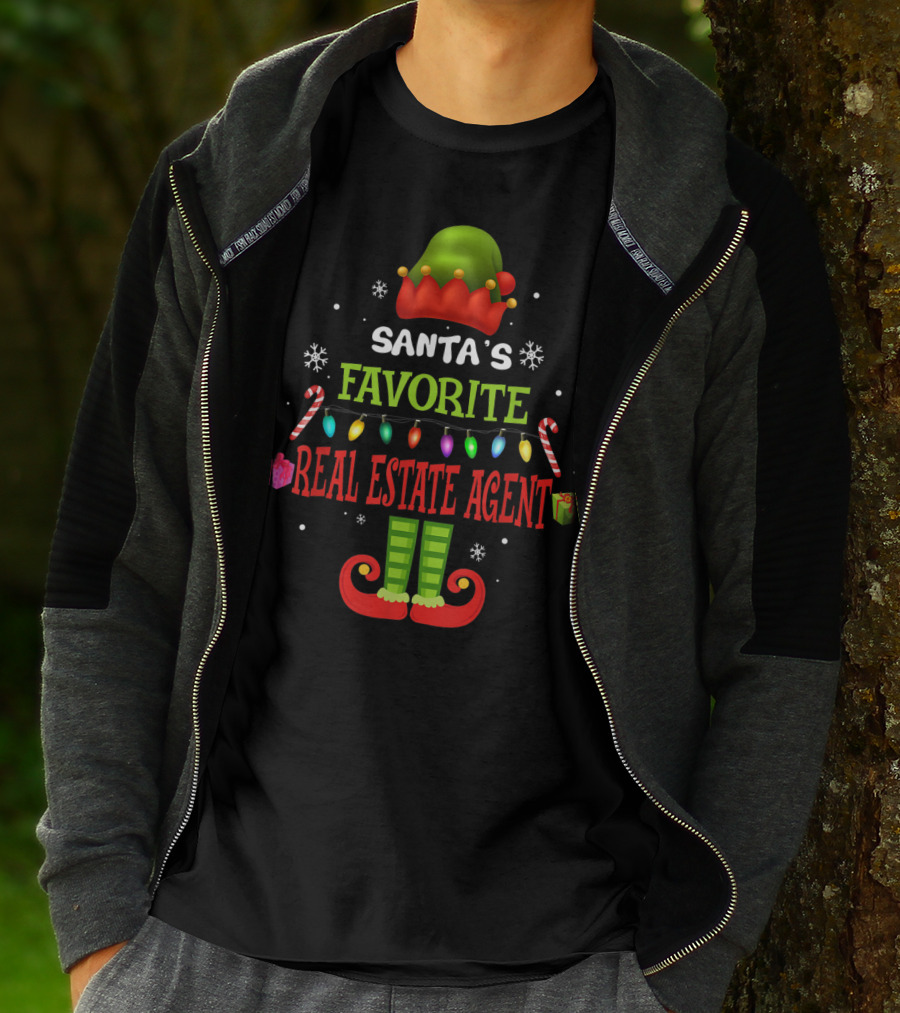 Santa's Favorite Real Estate Agent Christmas Elf Lights Candy Canes Gifts Snowflakes T-Shirt