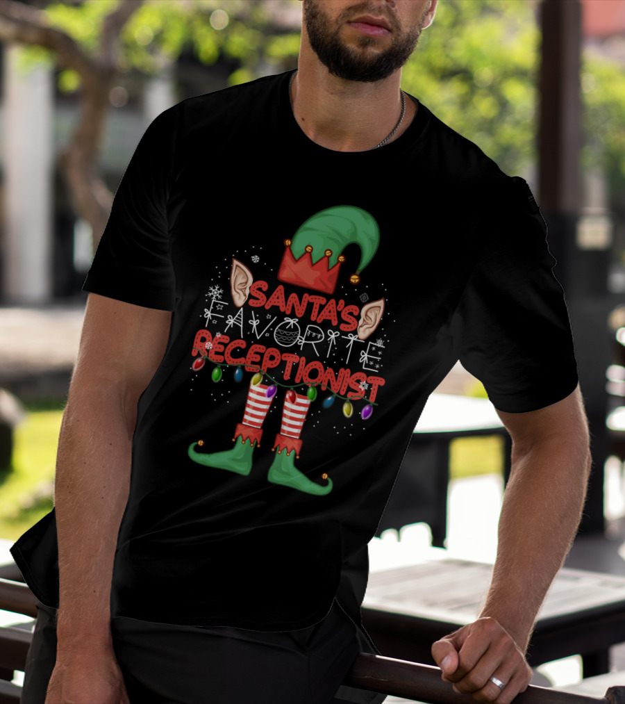Santa's Favorite Receptionist Elf Hat Christmas Lights T-Shirt