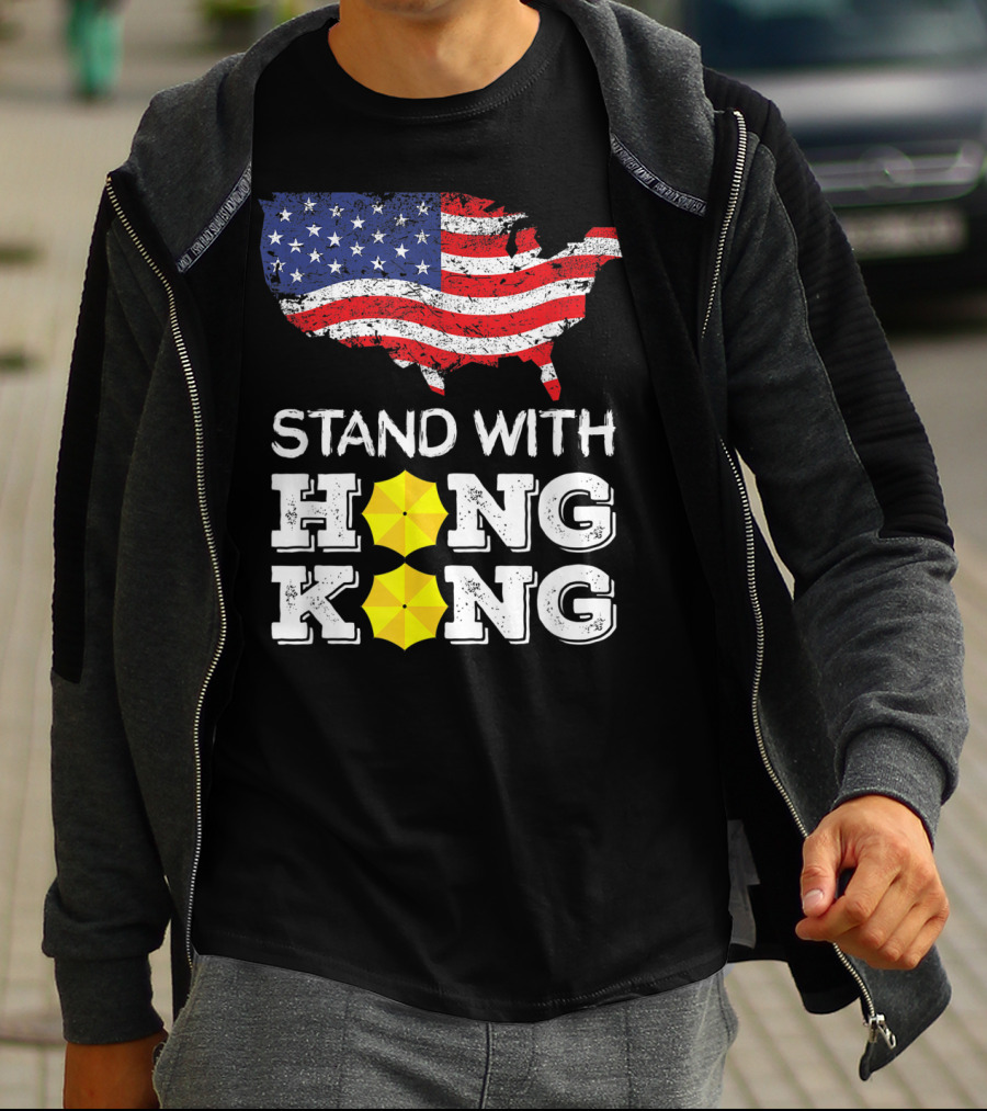 Stand With Hong Kong Strong American Flag Yellow Umbrella T-Shirt