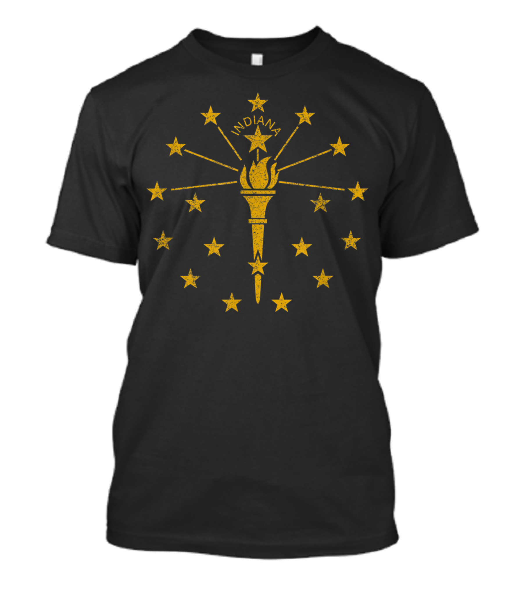 Indiana Distressed Flag Torch And Stars T-Shirt