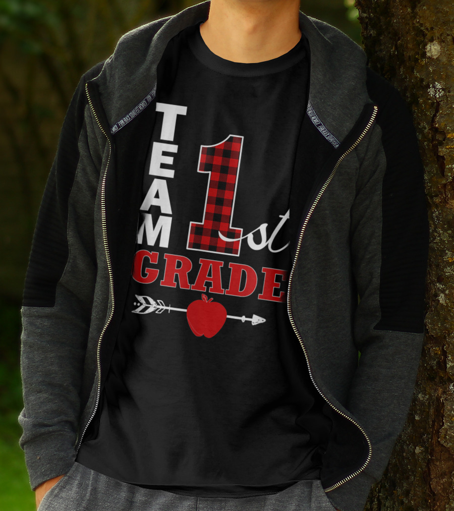 Team 1st Grade Lumberjack Plaid Teacher Arrow Apple T-Shirt