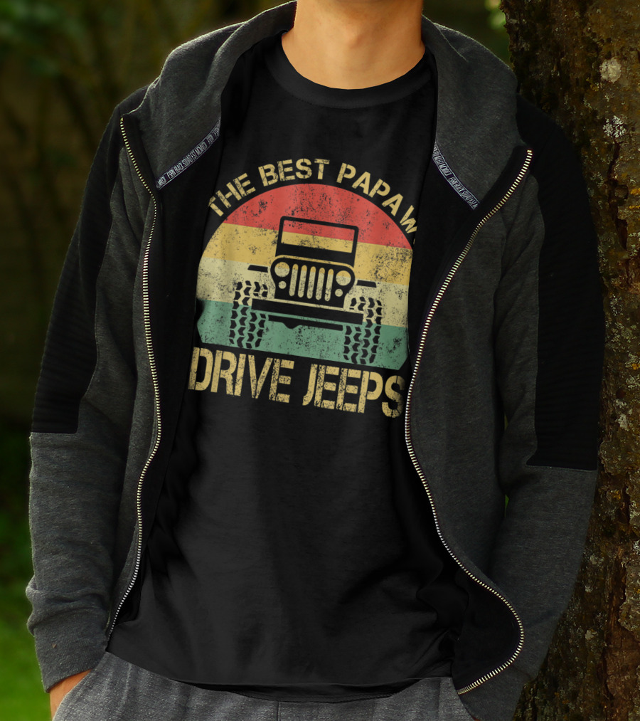 The Best Papaws Drive Jeeps Retro Striped T-Shirt