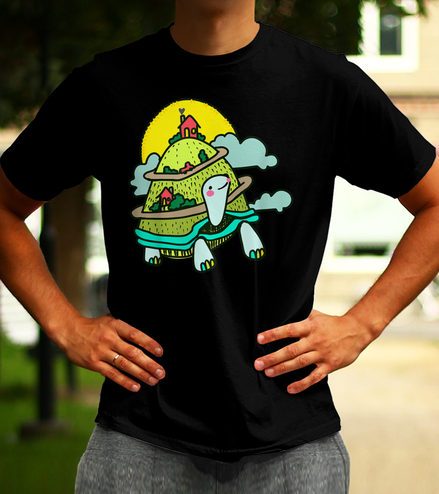 Turtle Life On A Mountain Path With Houses And Sun T-Shirt