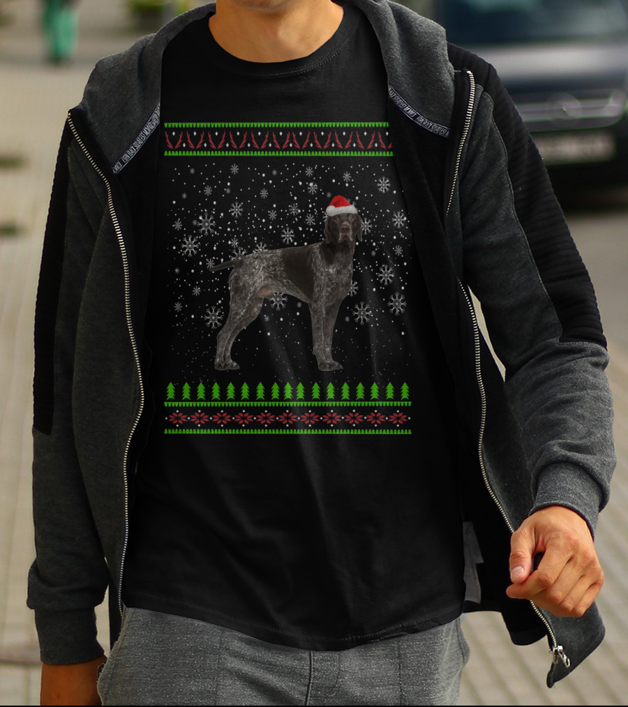 Ugly Christmas Shorthaired Pointer Dog Snowflakes Santa Hat T-Shirt