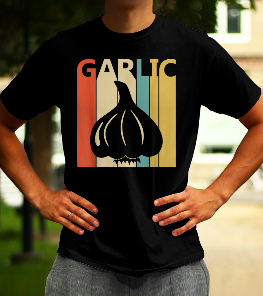 Vintage Garlic Lover Retro Stripes T-Shirt
