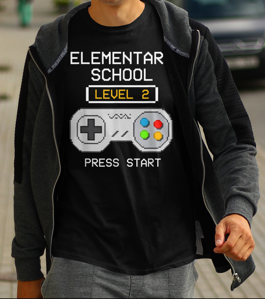 Elementary School Level 2 Press Start Gamer Back To School Game T-Shirt