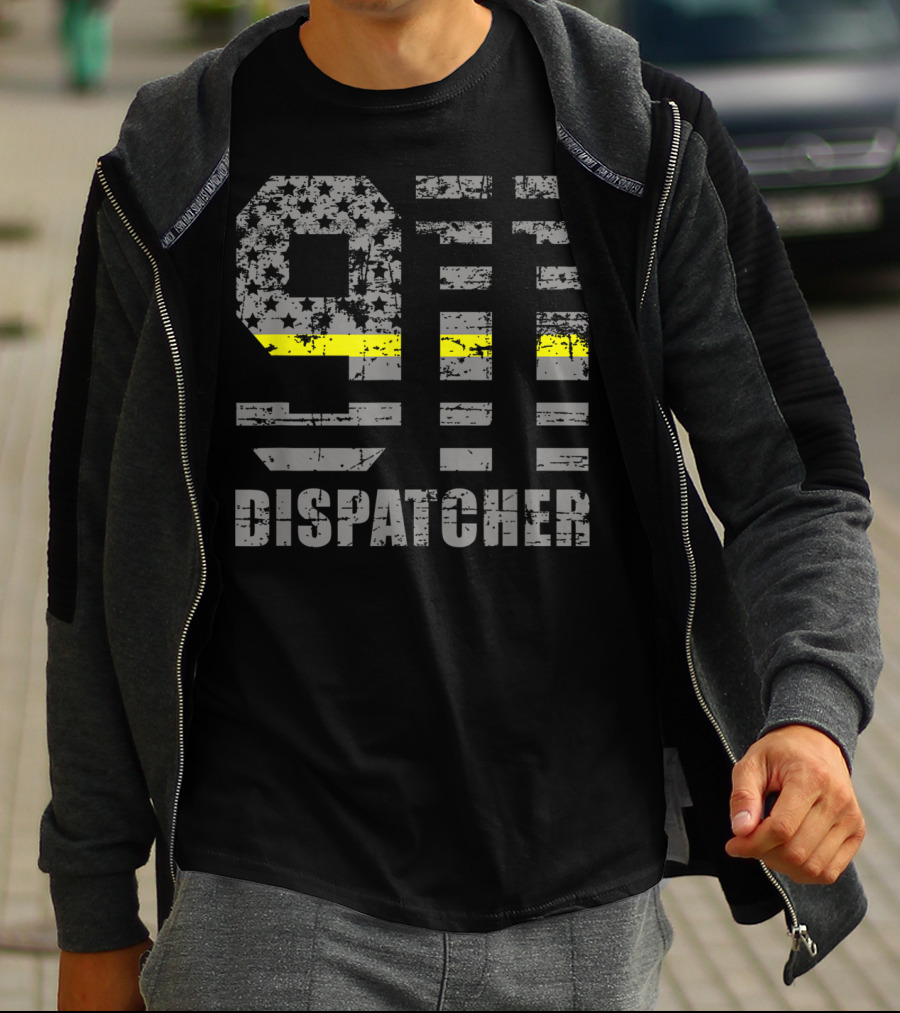 911 Dispatcher Thin Yellow Line Distressed Flag T-Shirt