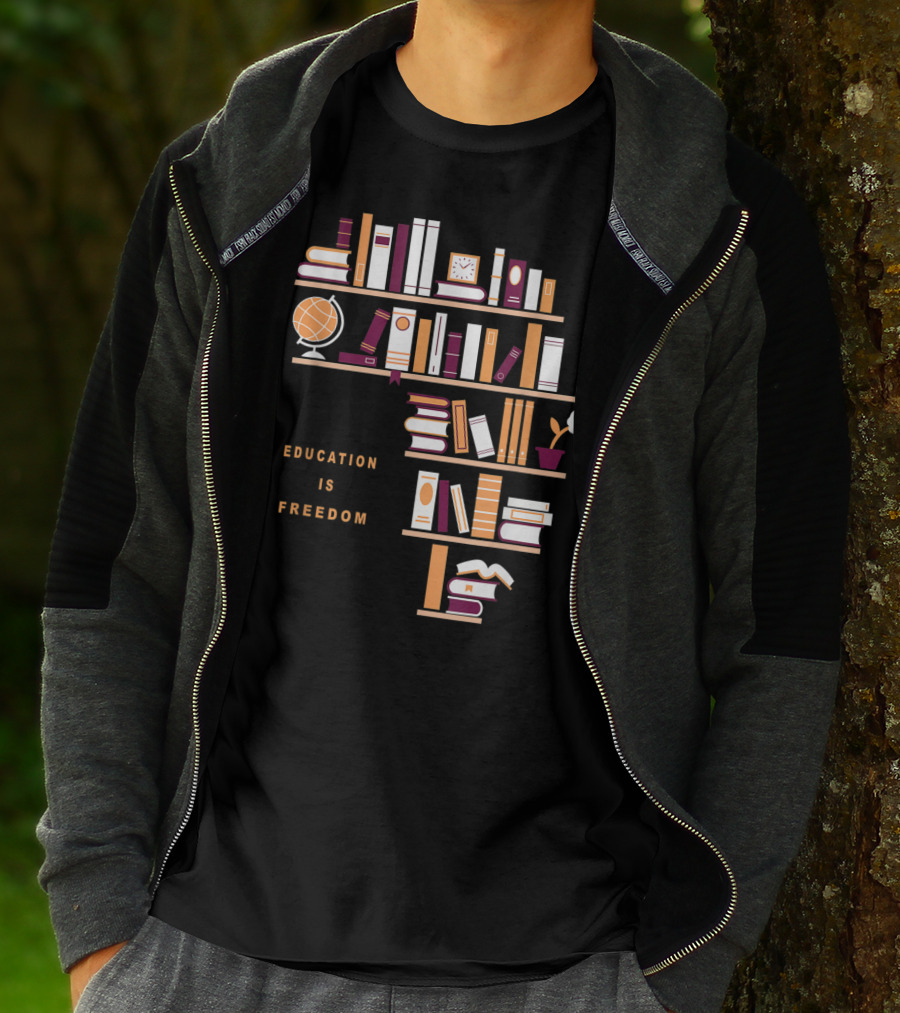 Education Is Freedom Africa Library Books Globe And Flower T-Shirt