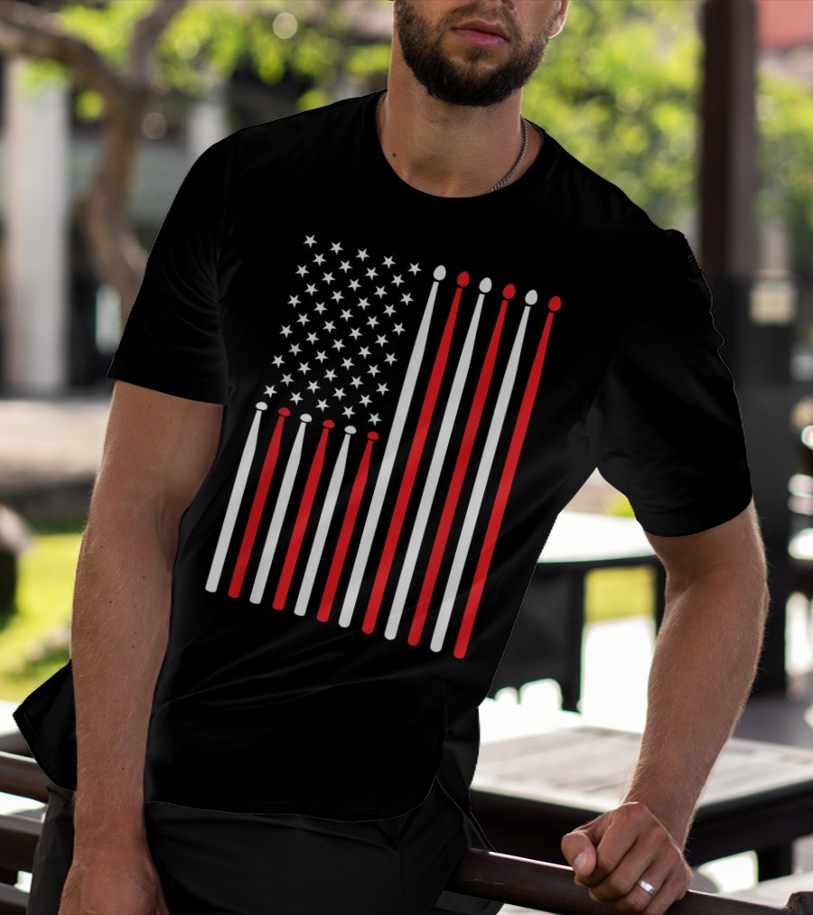 American Flag Drumsticks USA Drummer Musicians Patriotic T-Shirt