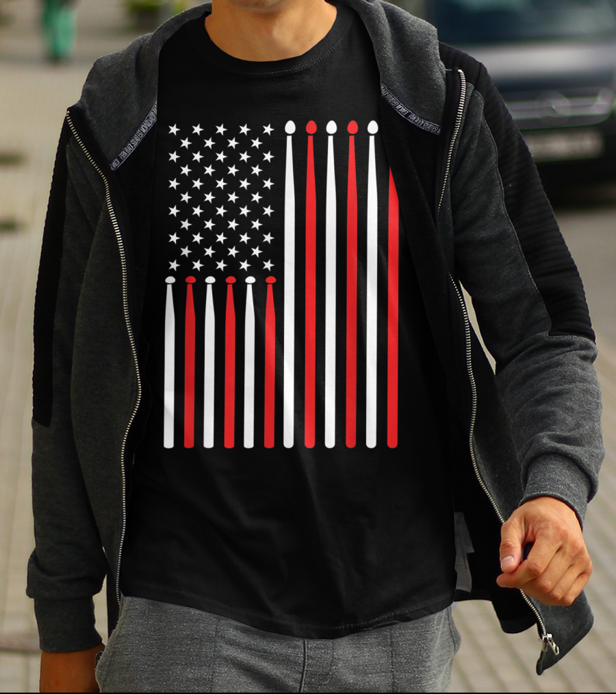 American Flag Drumsticks USA Drummer Musicians Patriotic T-Shirt