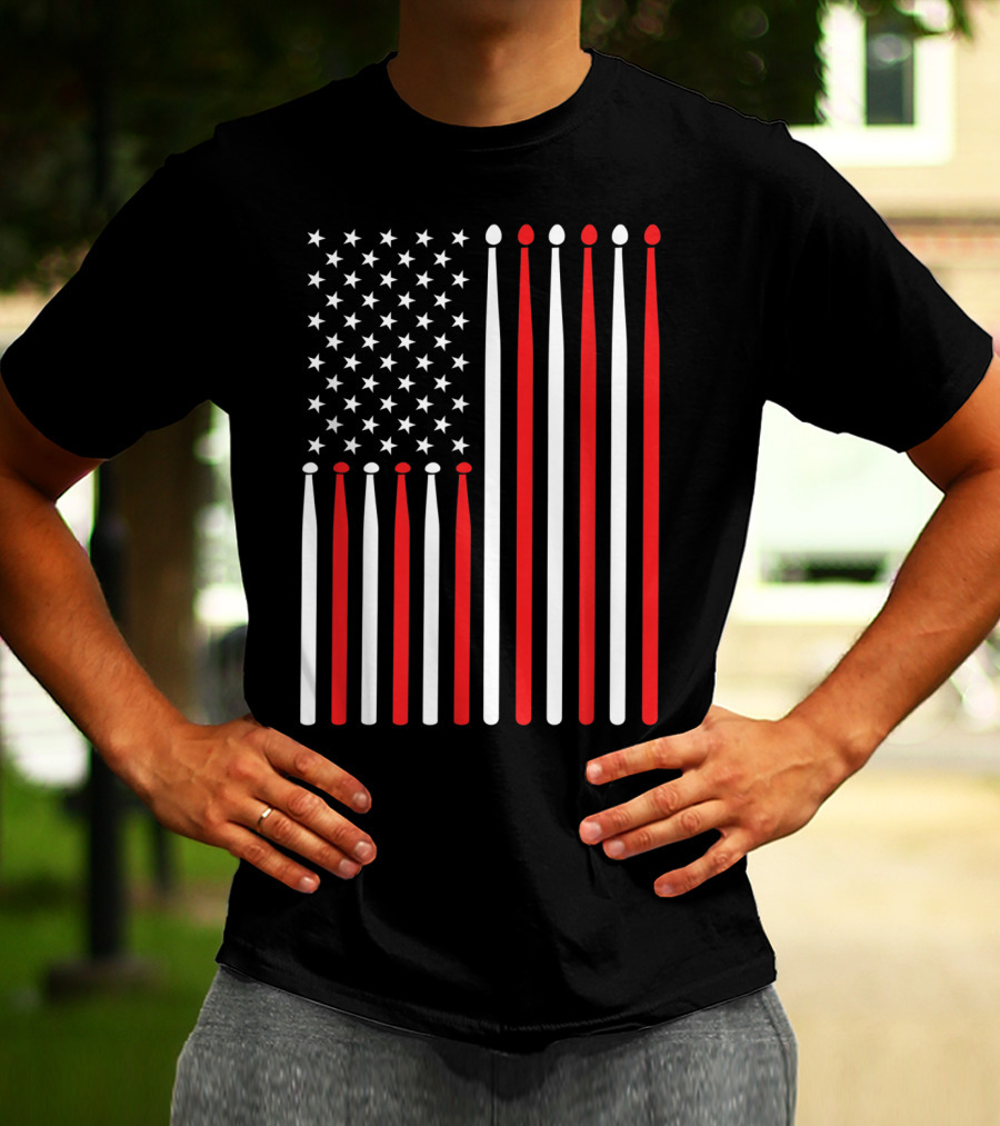 American Flag Drumsticks USA Drummer Musicians Patriotic T-Shirt