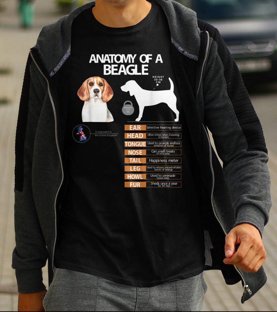 ANATOMY OF A BEAGLE EAR HEAD TONGUE NOSE TAIL LEG HOWL FUR MOM GRANDMA DAD T-Shirt