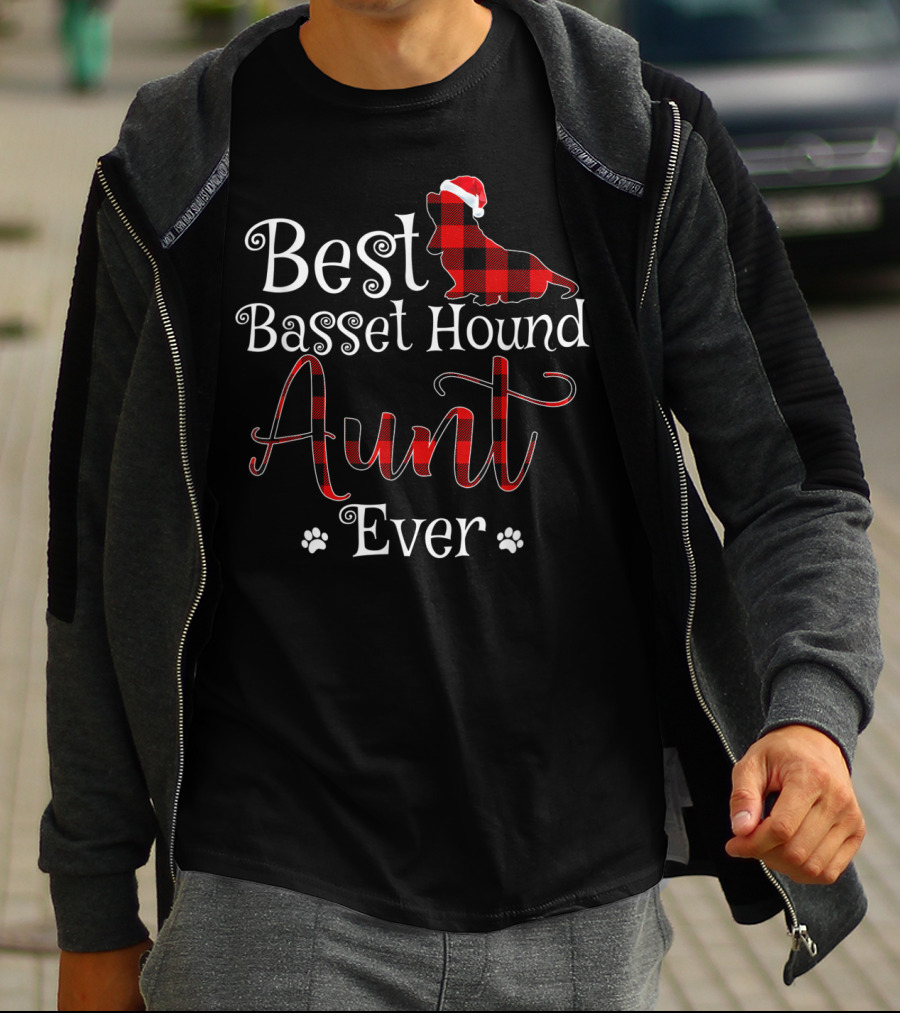 Best Basset Hound Aunt Ever Plaid Christmas Hat T-Shirt