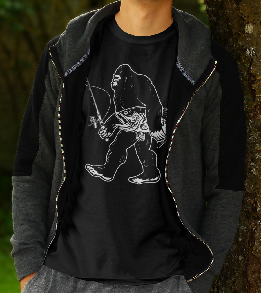 Bigfoot Bass Fishing Sasquatch Gear T-Shirt