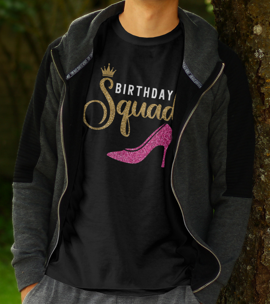 Birthday Squad Golden Crown Pink Heel T-Shirt
