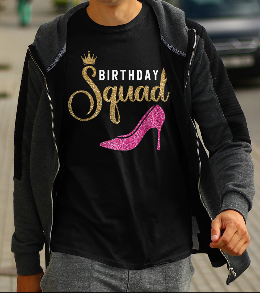 Birthday Squad Golden Crown Pink Heel T-Shirt