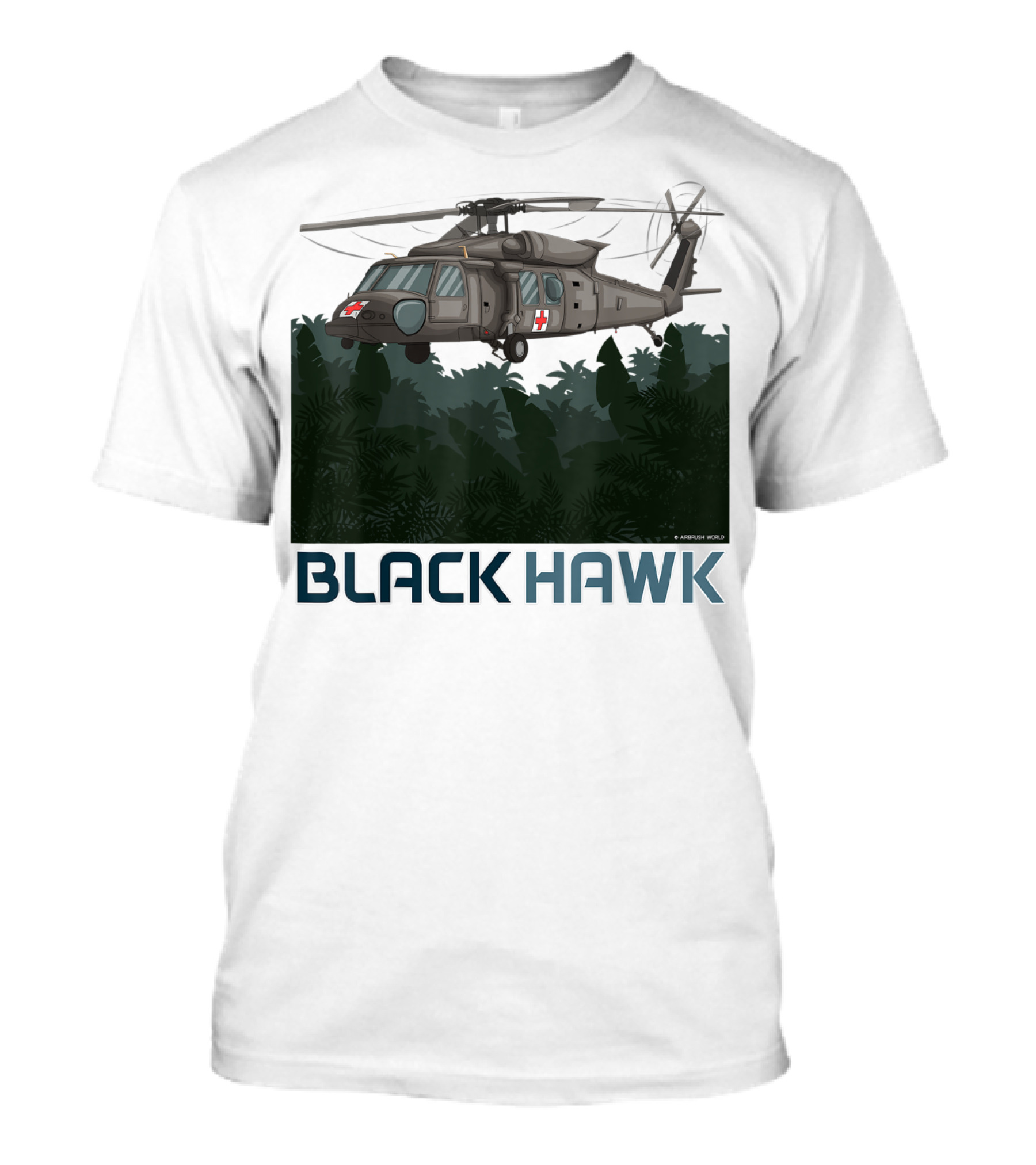Black Hawk Helicopter Military Jungle Scene T-Shirt