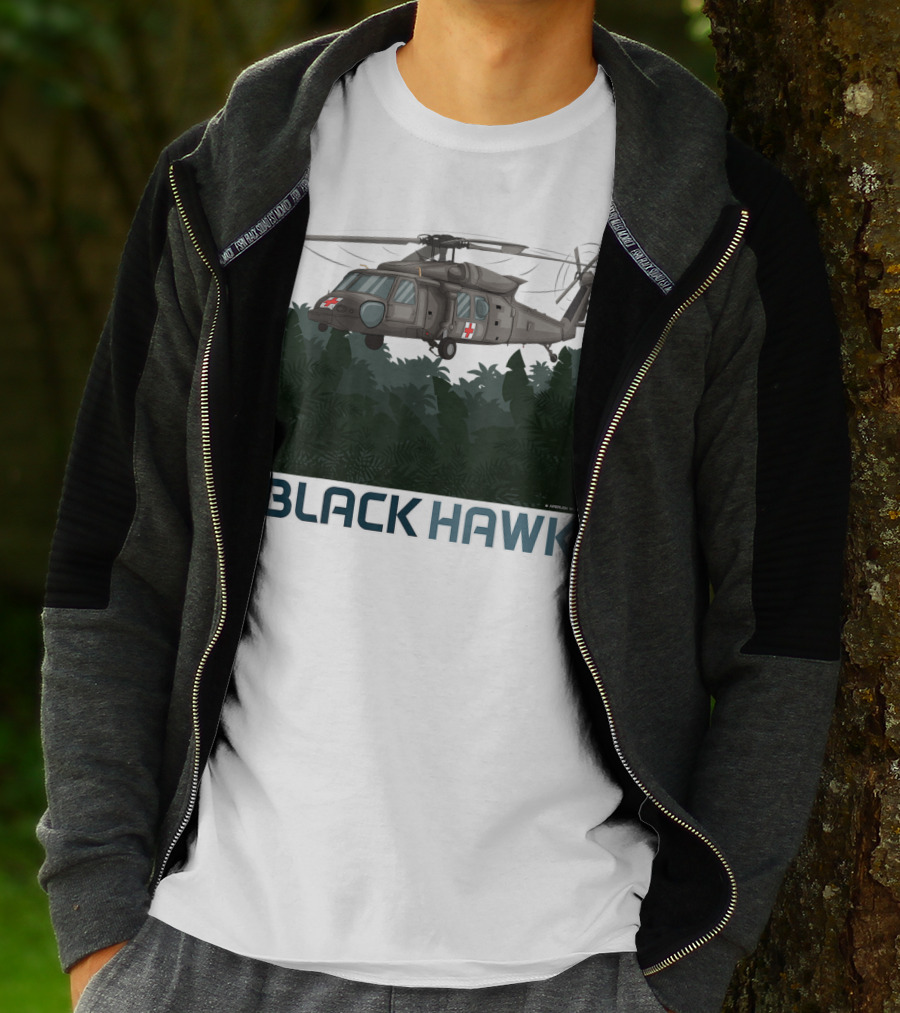 Black Hawk Helicopter Military Jungle Scene T-Shirt