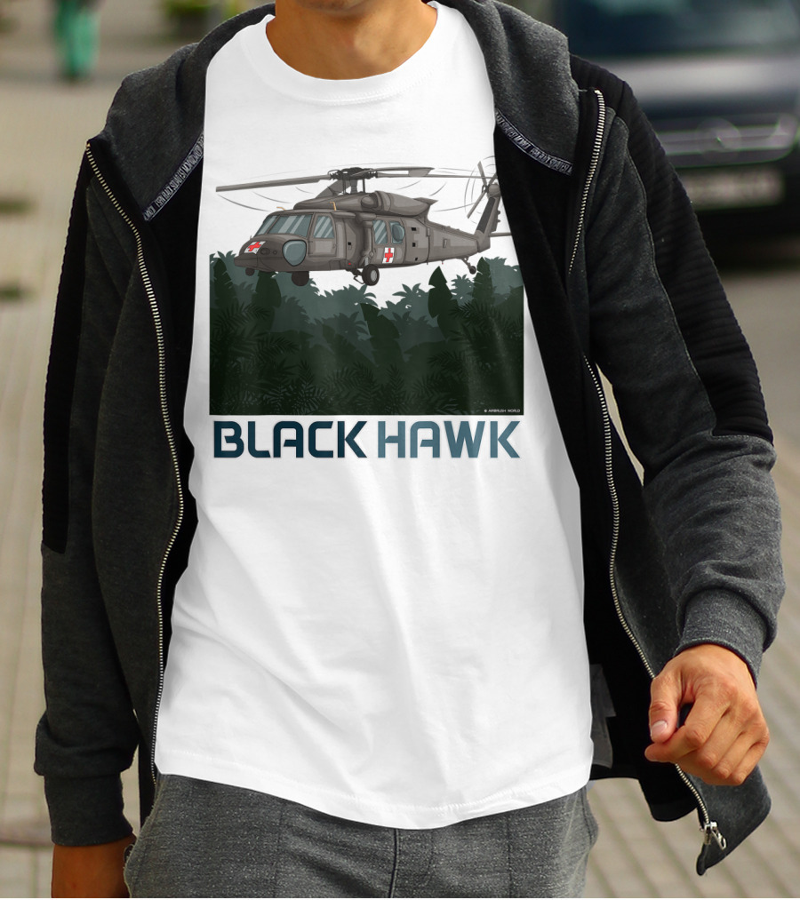 Black Hawk Helicopter Military Jungle Scene T-Shirt