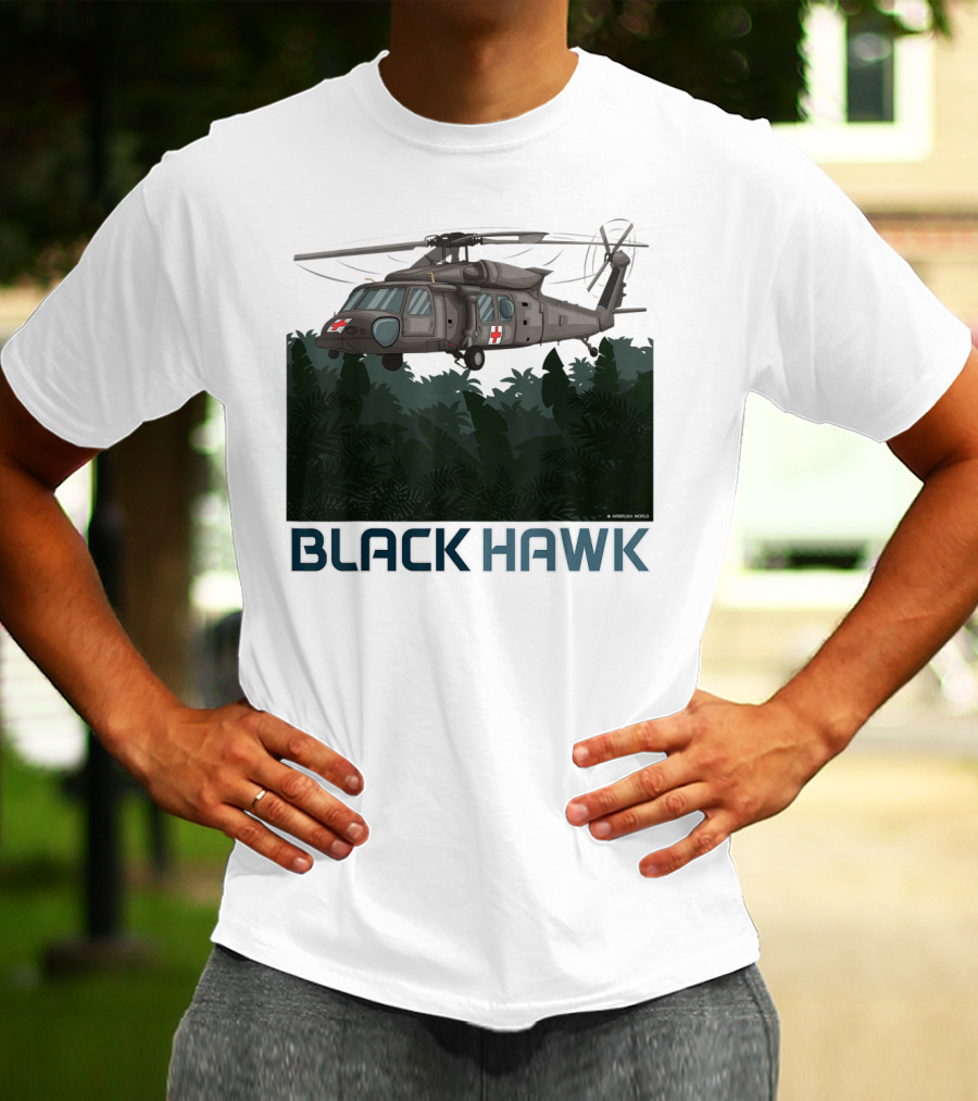 Black Hawk Helicopter Military Jungle Scene T-Shirt