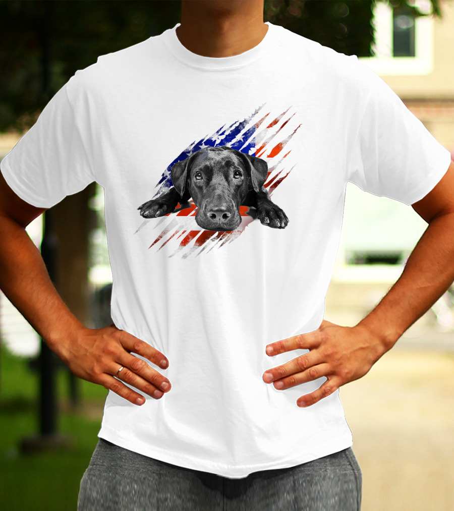 Black Labrador USA Flag Lab Owner Bird Duck Retriever Patriot T-Shirt