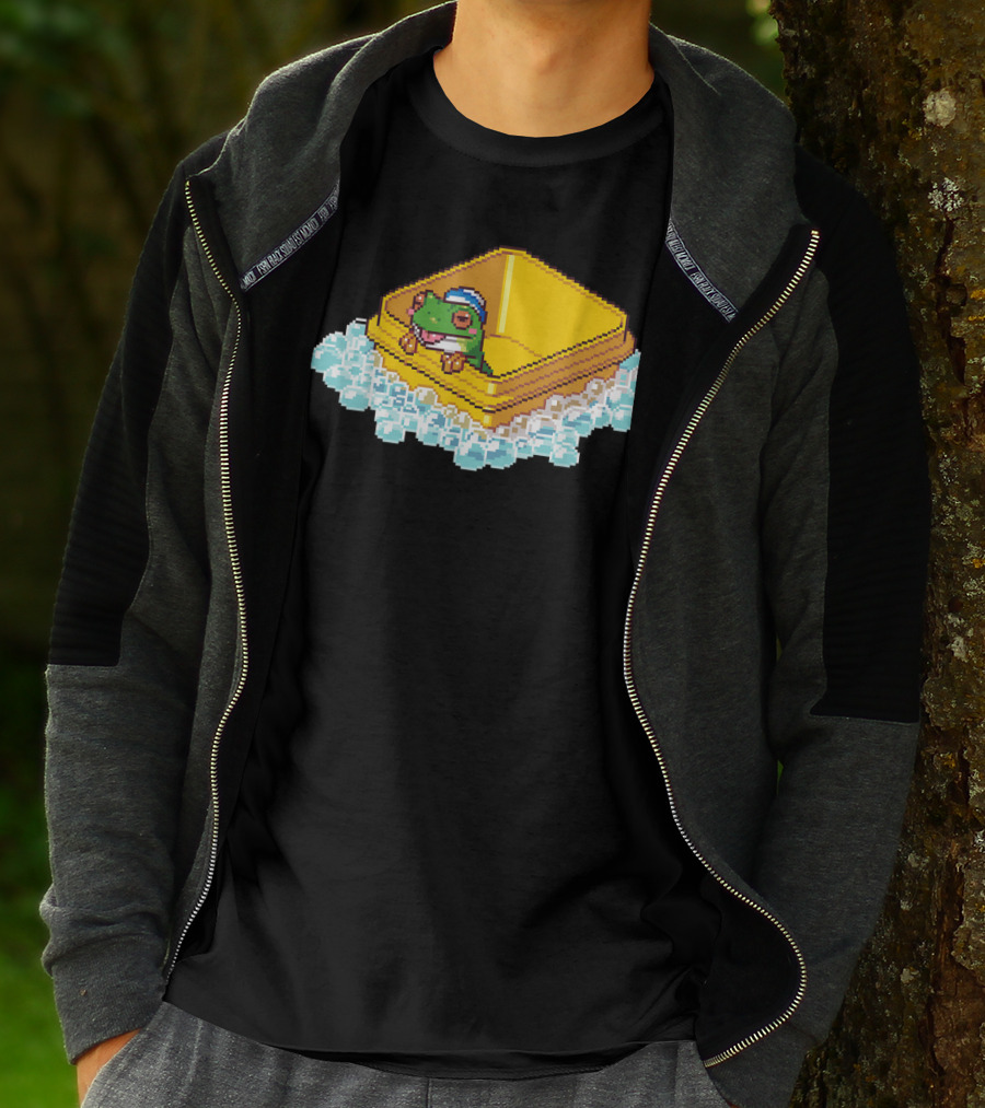 Frog Bath Bubbles Retro Pixel T-Shirt