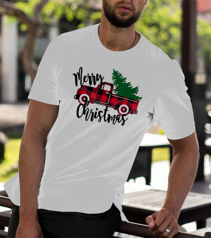 Merry Christmas Buffalo Plaid Red Truck T-Shirt
