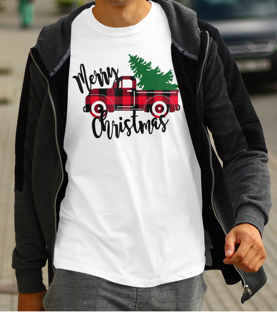 Merry Christmas Buffalo Plaid Red Truck T-Shirt