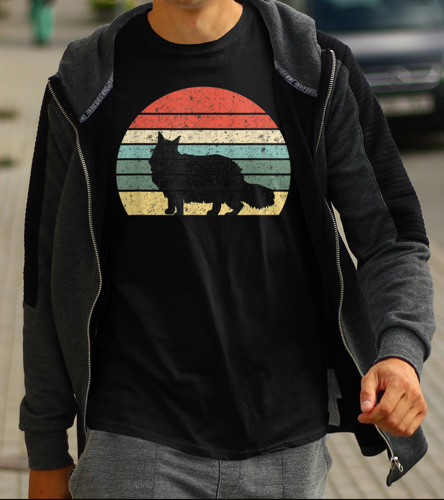 Retro Sunset Silhouette Maine Coon Cat Lover T-Shirt