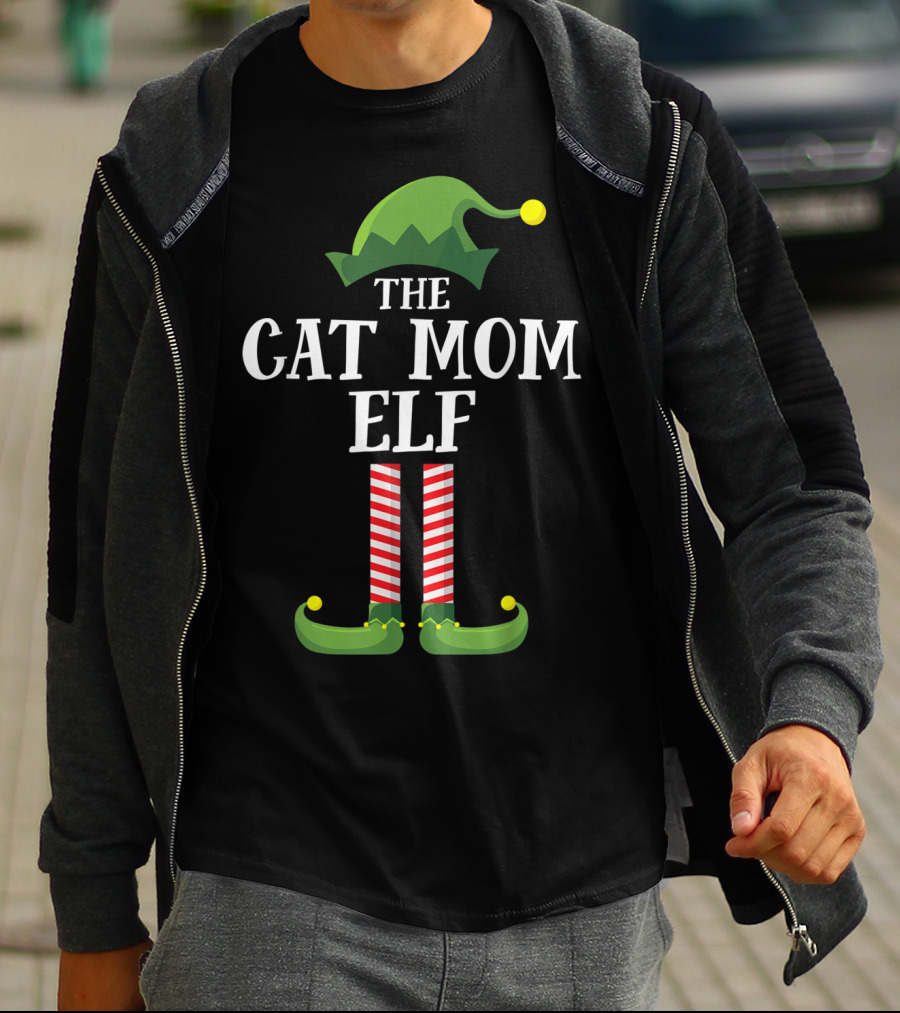 The Cat Mom Elf Matching Family Group Holiday Christmas Hat And Legs T-Shirt