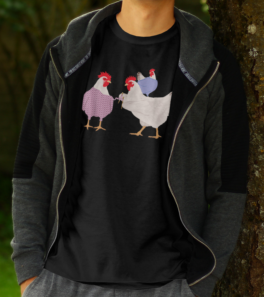 Chicken Knitting Sweaters Trio Whimsical Knitwear Comedy T-Shirt
