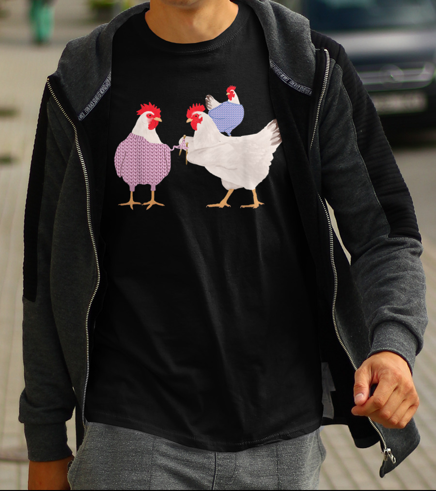 Chicken Knitting Sweaters Trio Whimsical Knitwear Comedy T-Shirt