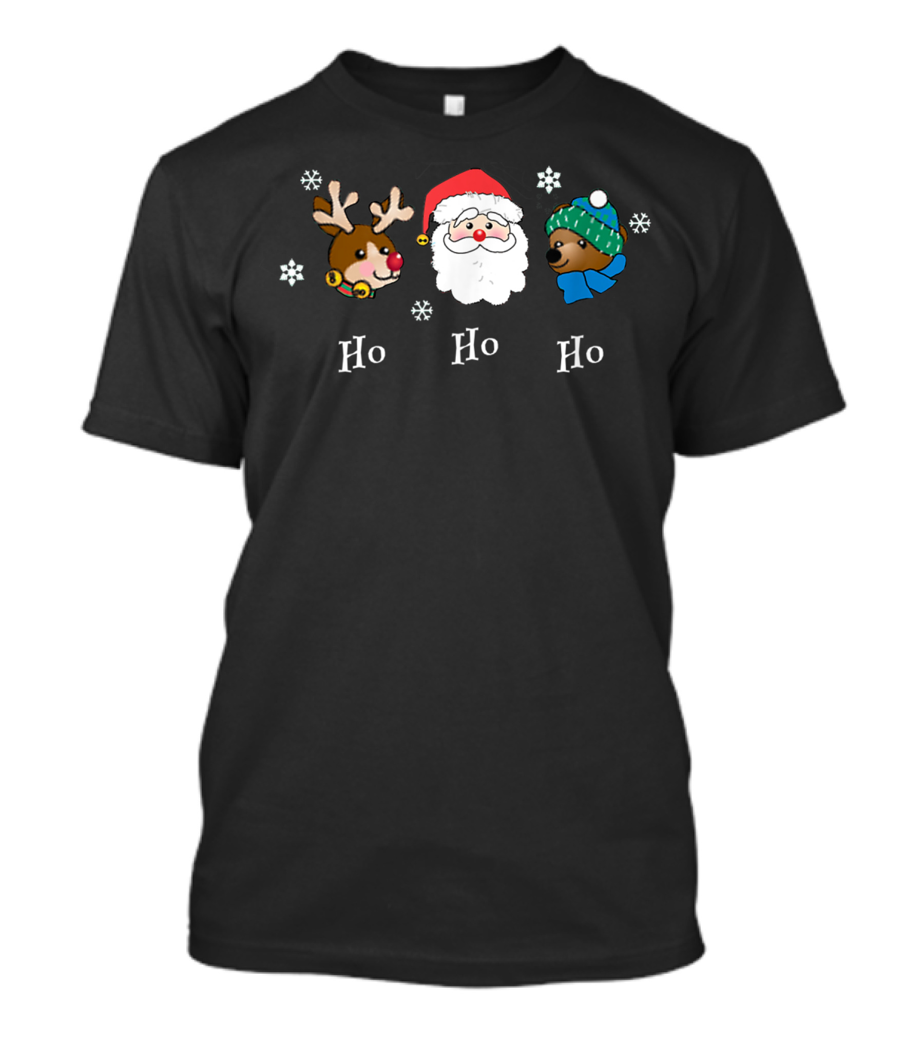 Christmas Ho Ho Ho Santa Reindeer Bear Snowflakes Fun Friendly T-Shirt