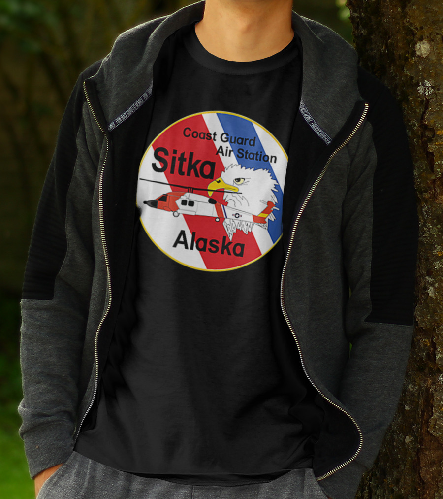 Coast Guard Air Station Sitka Alaska Eagle Helicopter Badge T-Shirt