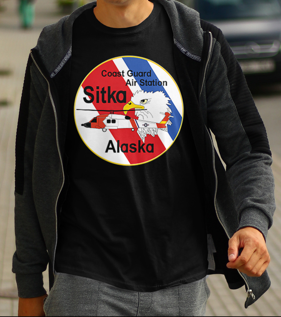 Coast Guard Air Station Sitka Alaska Eagle Helicopter Badge T-Shirt