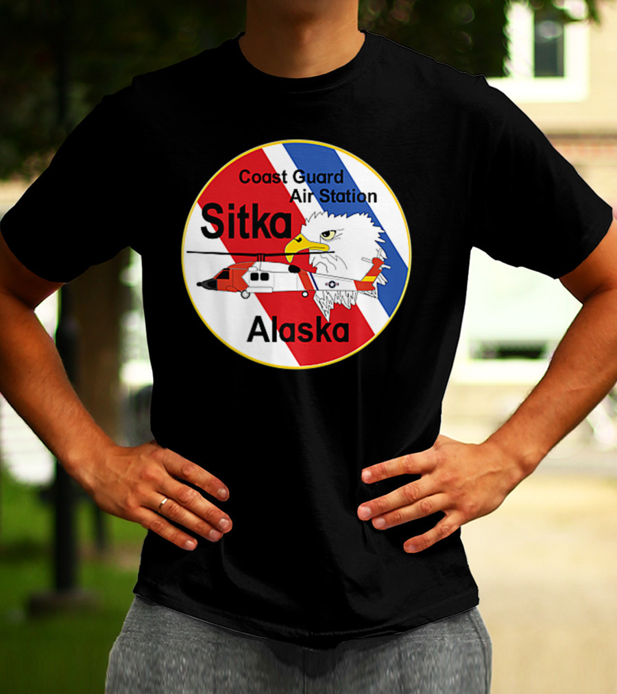 Coast Guard Air Station Sitka Alaska Eagle Helicopter Badge T-Shirt
