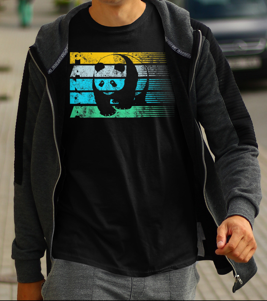 Panda Retro Vintage Stripes Cool Panda Bear T-Shirt