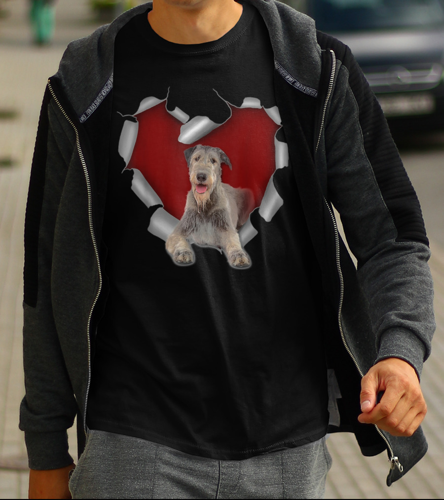 Torn Heart With Irish Wolfhound Dog Image T-Shirt