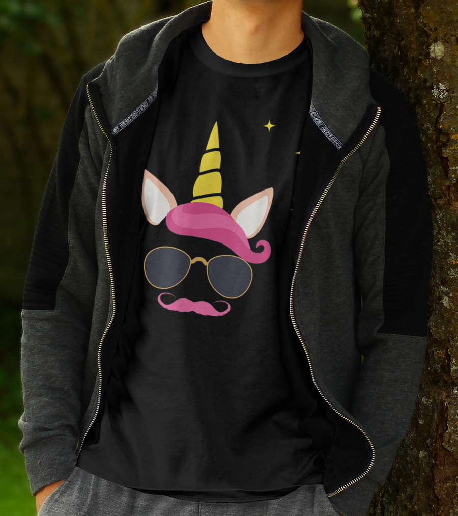 Dadicorn Best Dad Unicorn Sunglasses Mustache Fun T-Shirt