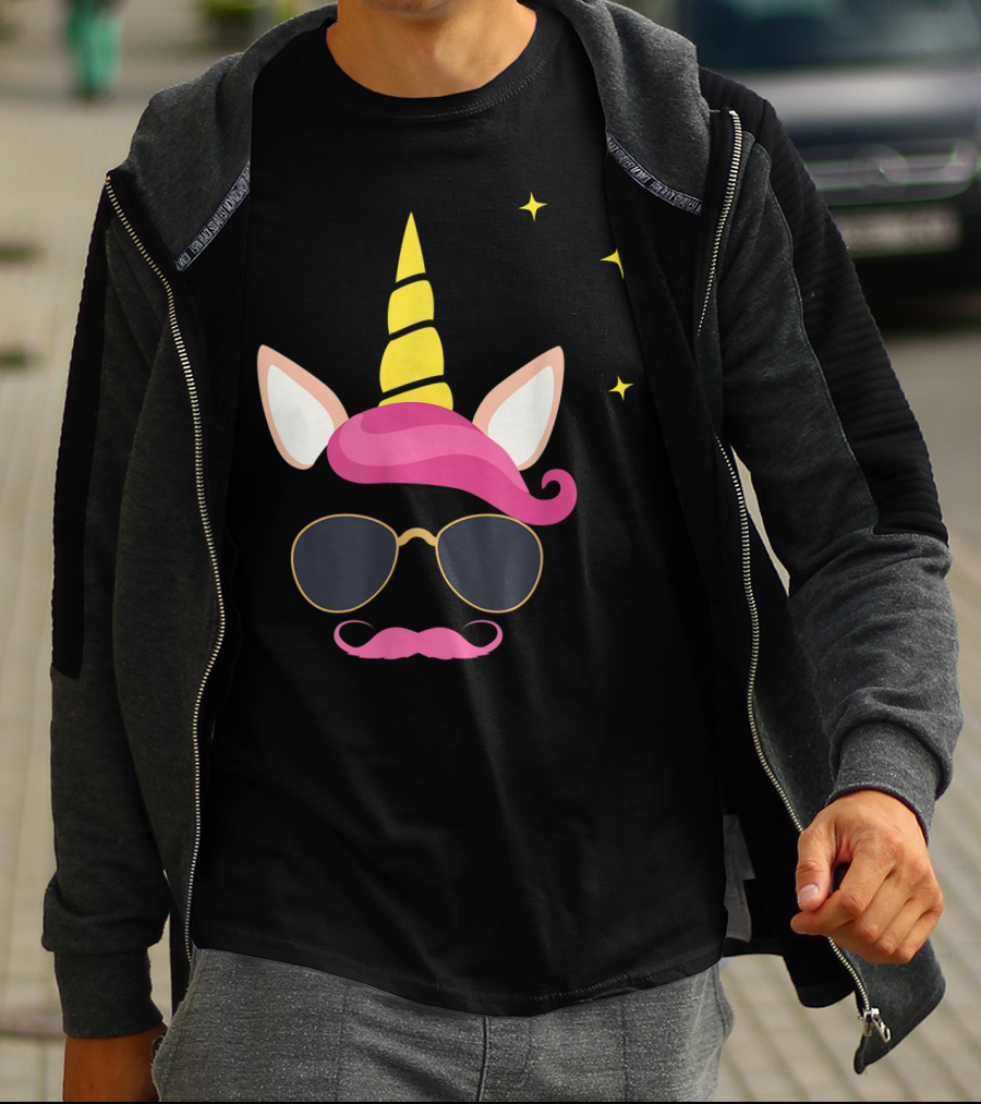 Dadicorn Best Dad Unicorn Sunglasses Mustache Fun T-Shirt