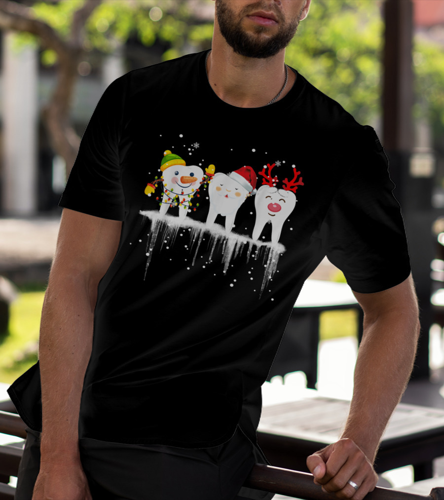 Dental Christmas Tooth Santa Snowman Reindeer Holiday Fun T-Shirt