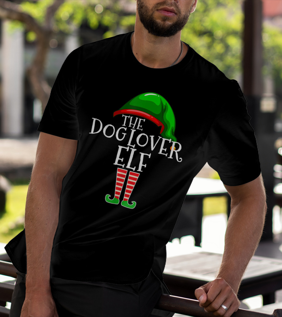 The Dog Lover Elf Green Hat And Striped Boots T-Shirt