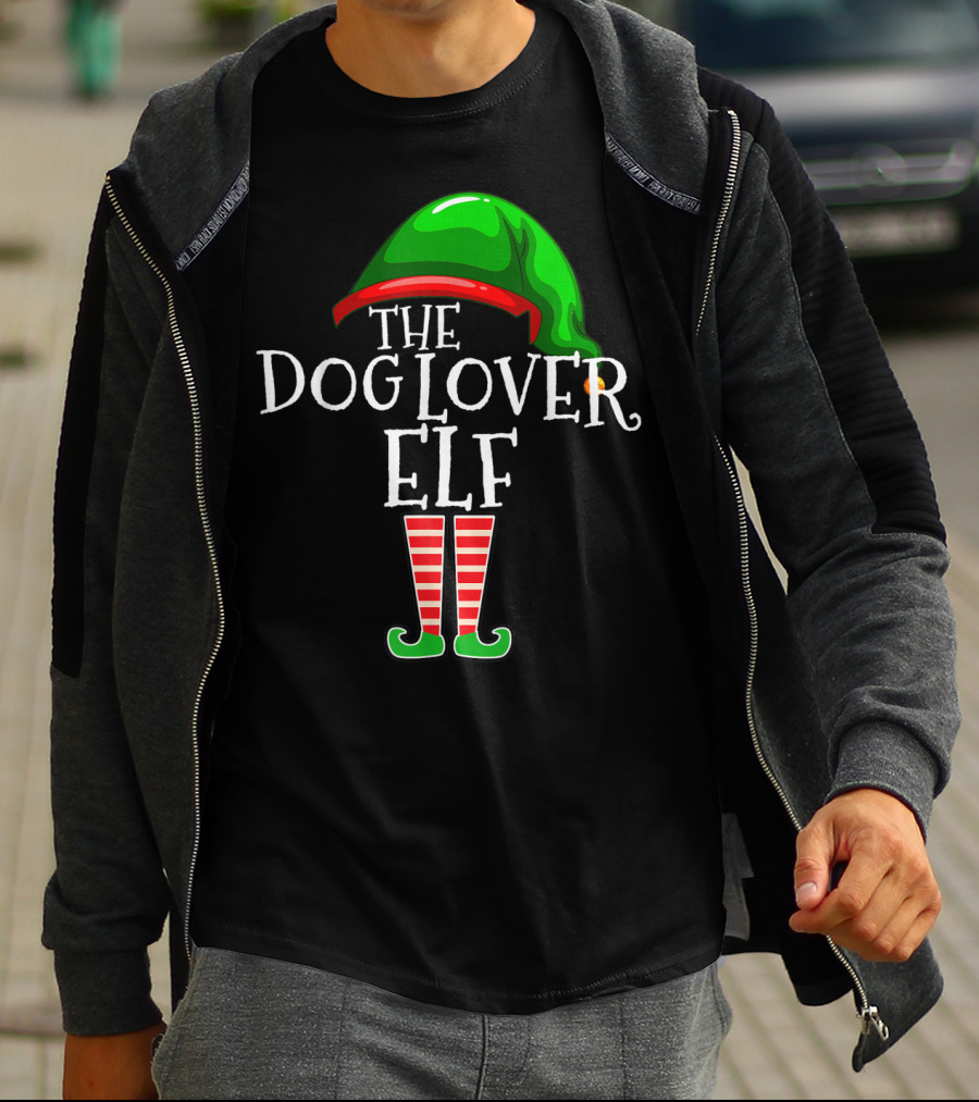 The Dog Lover Elf Green Hat And Striped Boots T-Shirt