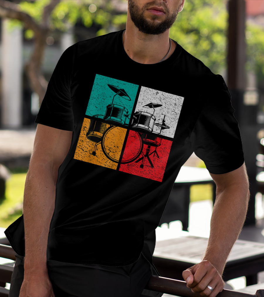 Drummer Drums Band Drumset Colorful Pop Art Squares T-Shirt