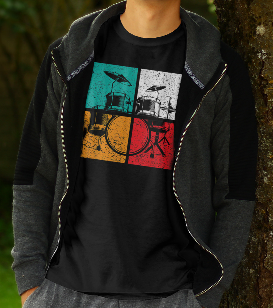 Drummer Drums Band Drumset Colorful Pop Art Squares T-Shirt